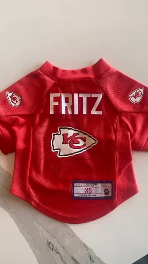 When your pups want in on the game too you get them a jersey from chewy! Fritz reps the Kansas City chiefs in a custom XS. 

Officially-licensed pet jersey has stretch panels at each side ensure a comfortable fit and make it easy to get on and off your paw-tner.
A terrific way for your sporty sidekick to show off your favorite NFL team’s colors and graphics.
Easy to clean—simply hand wash and hang to dry.
Purr-fect for cats too!

#LTKSeasonal #LTKPets #LTKParties