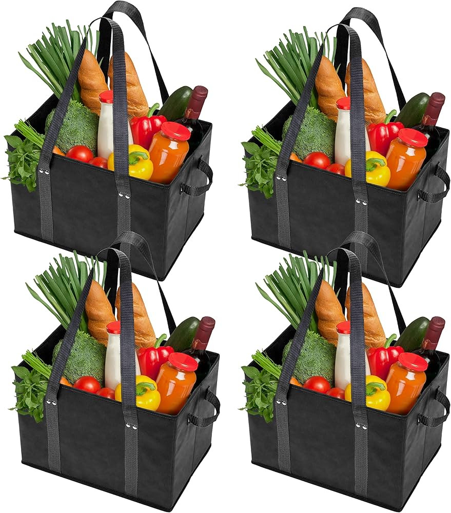 BAG-THAT! 4pk Reusable Grocery Bags Shopping Bags Tote Box Large Heavy Duty Groceries Bag Handles... | Amazon (US)