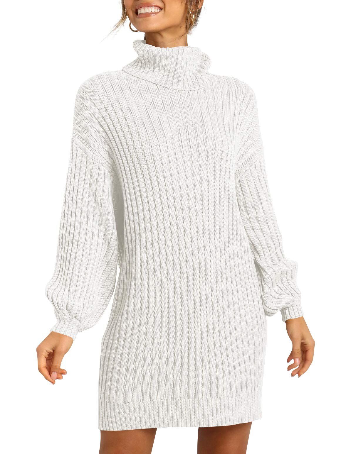 Fantaslook Sweaters for Women Turtleneck Long Lantern Sleeve Sweater Dress Knit Pullover Dresses ... | Walmart (US)
