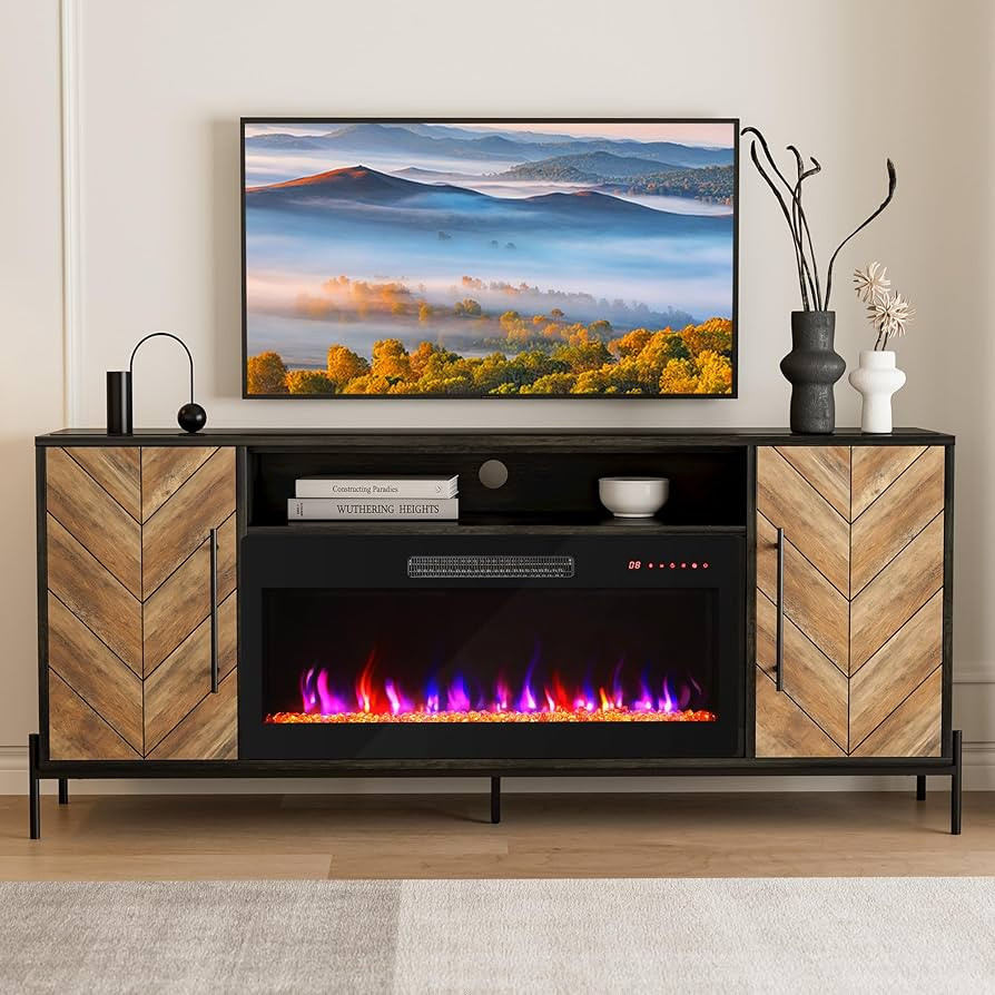 BELLEZE 68" TV Stand with 36" Electric Fireplace Heater, Entertainment Center with Storage Cabine... | Amazon (US)