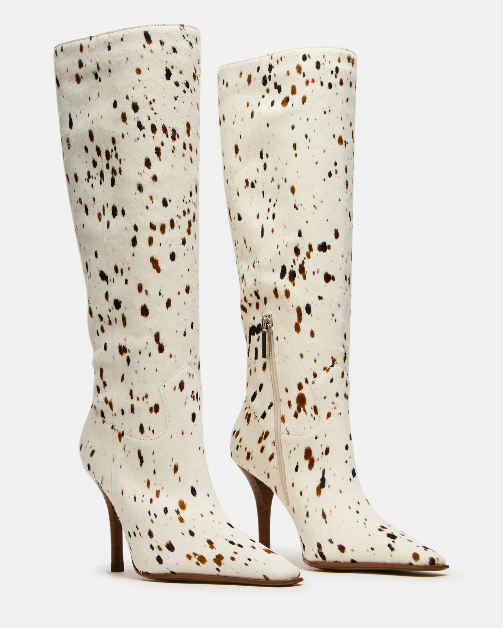 WESCOT Brown Cow Print quare-Toe Knee-High Heeled Women's Boot | Steve Madden (US)