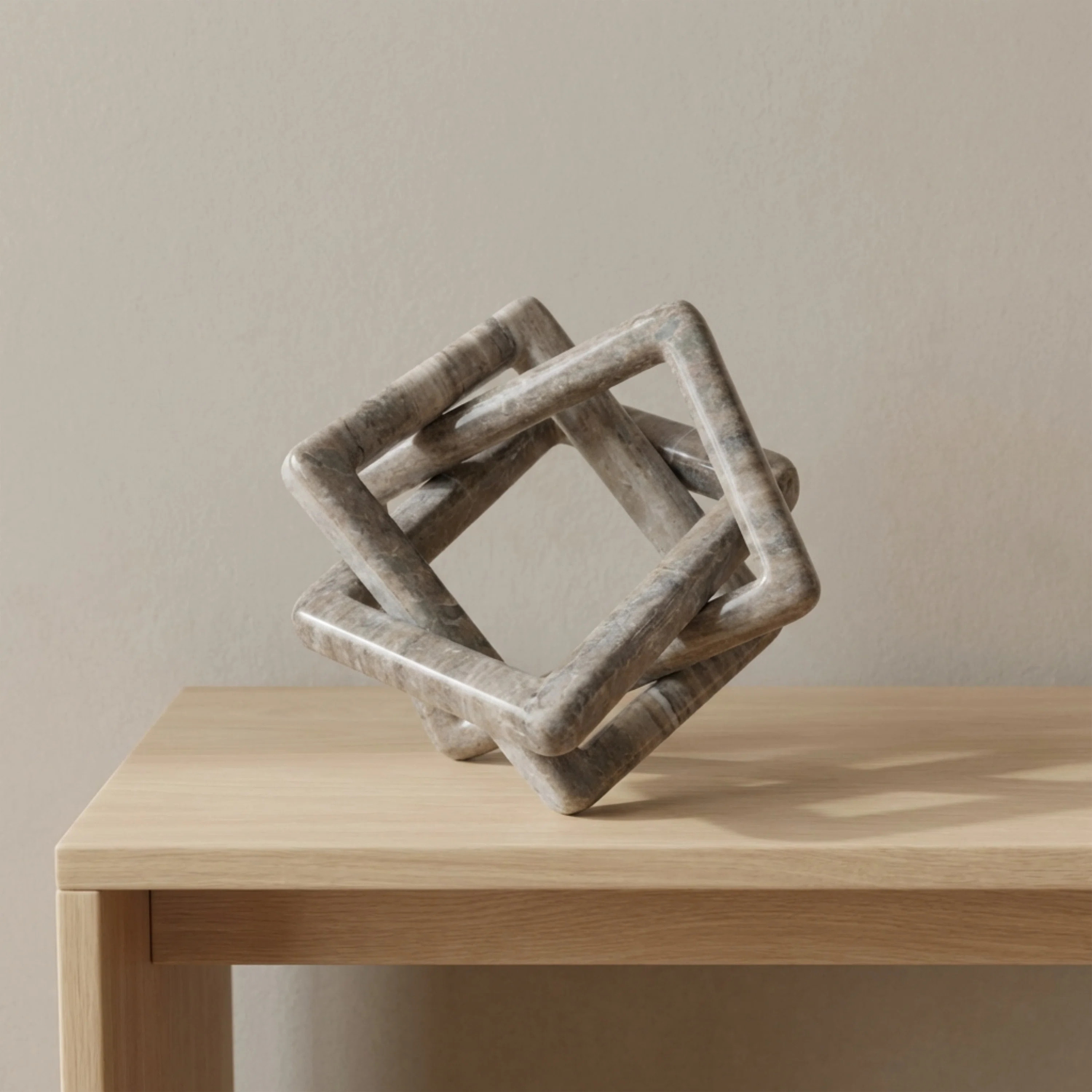 Decorative Interlocking Marble Sculpture Figurine For Home Decor - Modern Geometric Knot Statue Decorations For Living Room And Table Styling - Beige | Wayfair North America