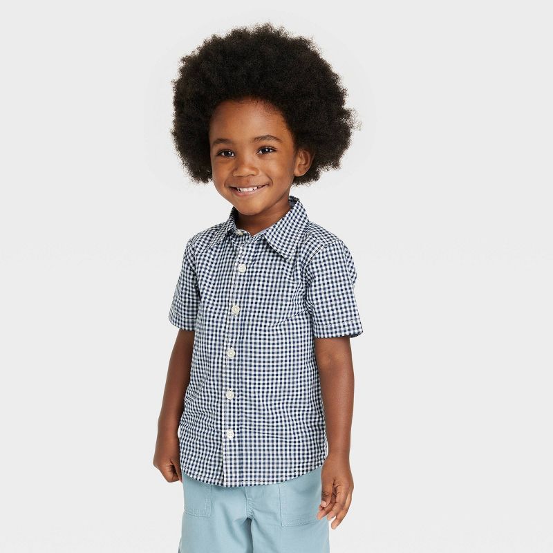 OshKosh B'gosh Toddler Boys' Plaid Checkered Woven Short Sleeve Shirt - Navy Blue | Target