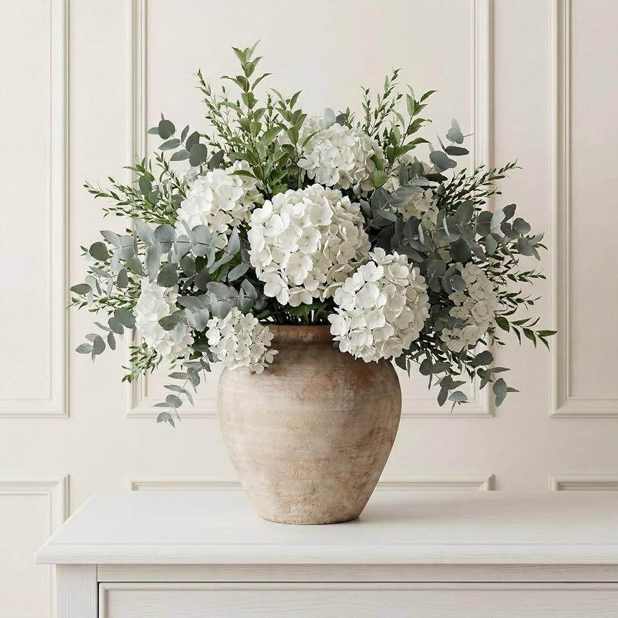 Terracotta Vase, 9 Inch Tall Ceramic Flower Vase with Ribbed Texture, Matte Modern Vases for Flow... | Amazon (US)