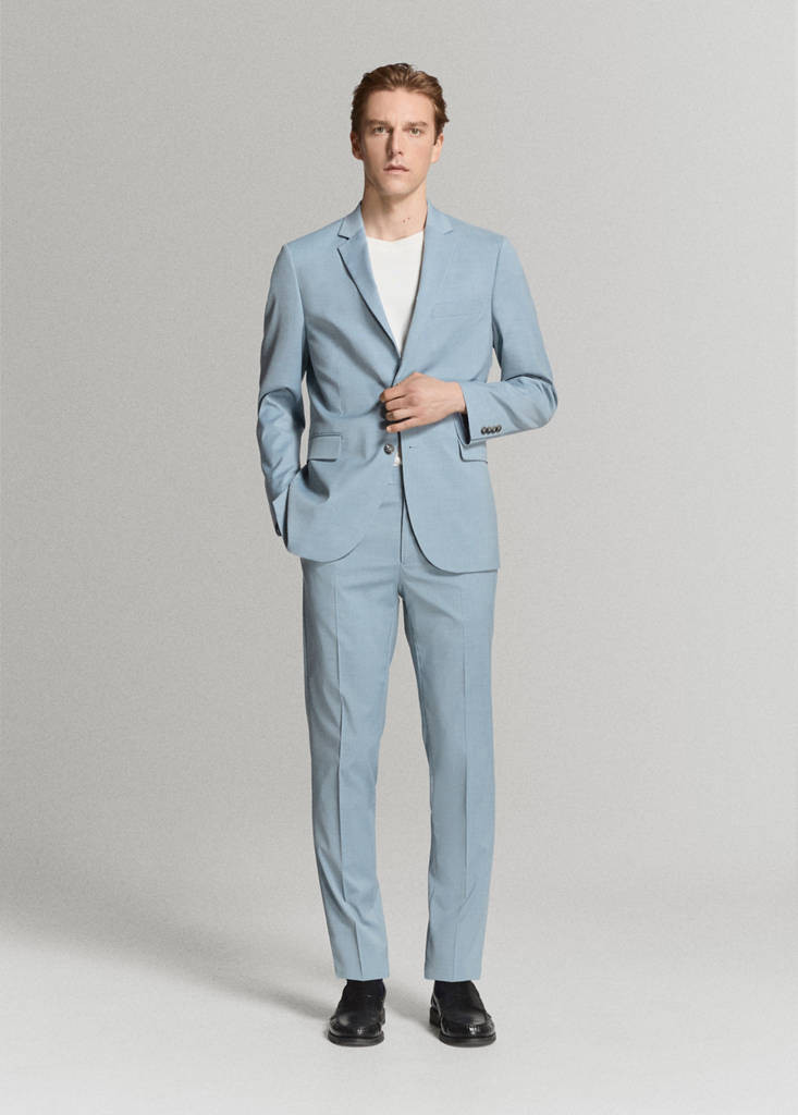 Super slim-fit suit jacket in stretch fabric sky blue - Man - 36 - MANGO MAN | Mango (US/MX/AU)