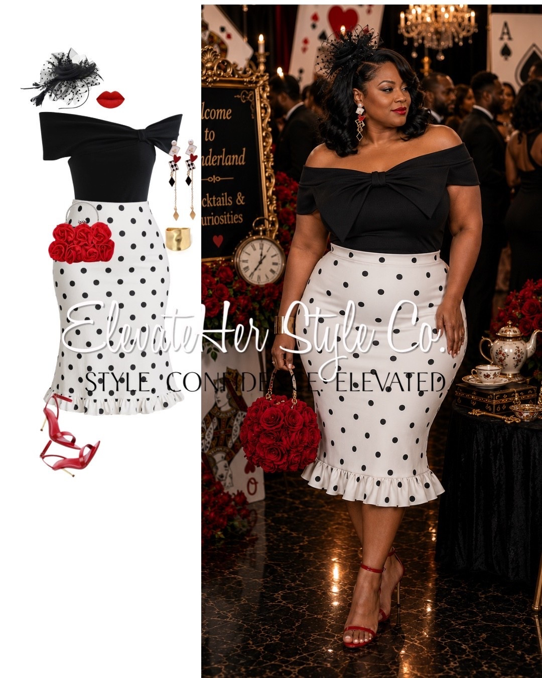 When wearing a statement print like polka dots, keep your top sleek and let one accent color, like red, shine through your accessories. Coordinating your shoes, handbag, and lipstick creates a polished look without feeling overdone. Perfect for themed events, cocktail parties, or an elevated evening out.

Shop this look on my LTK, then take your style beyond the outfit. Start your ElevateHer Style Journey. Link in bio.

#LTKootd #LTKOver40 #LTKPlusSize