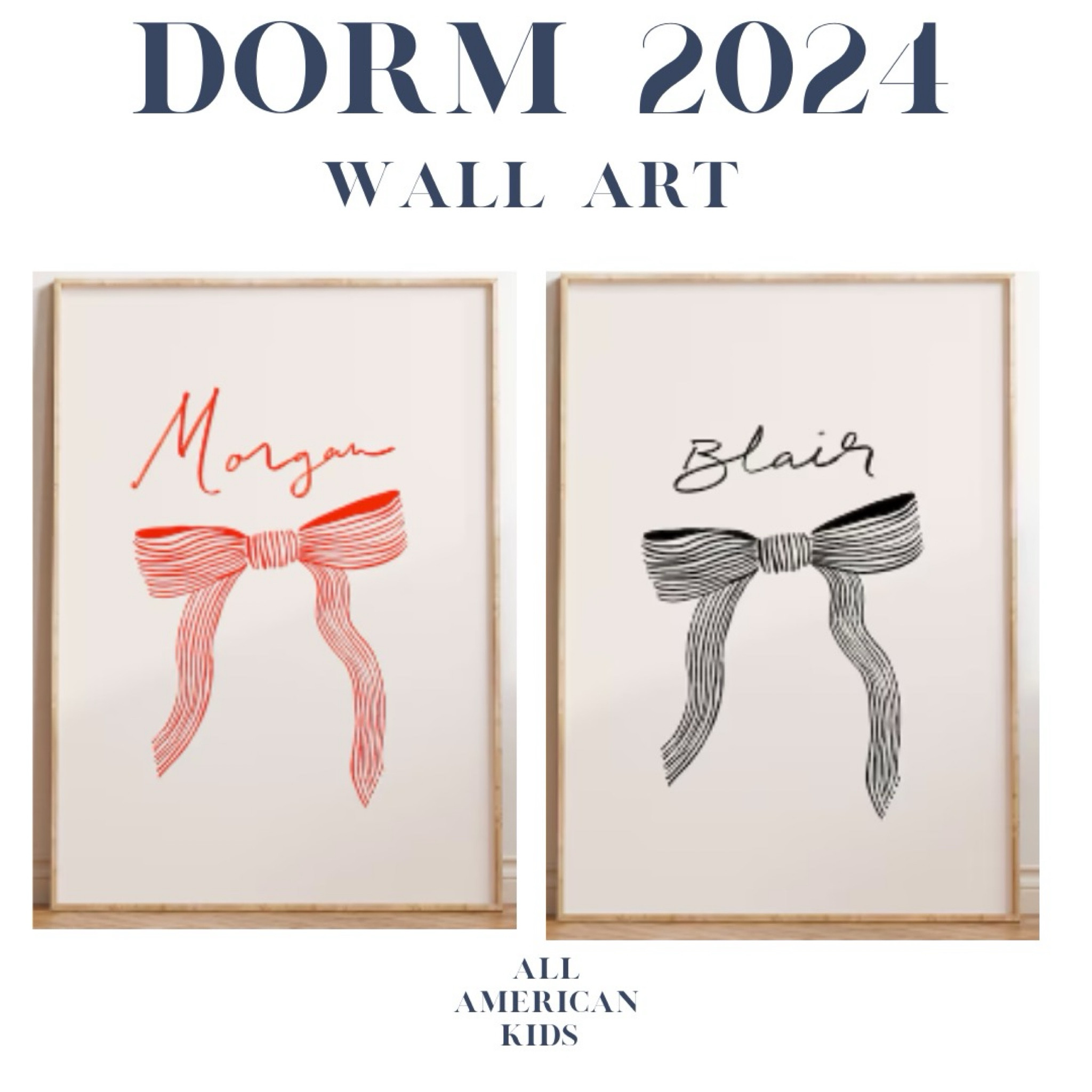 We love this coordinating art work for roommates, coquette, ribbon, bow, hair bow, dorm room decor, dorm room inspo, preppy art, grosgrain ribbon, satin ribbon 