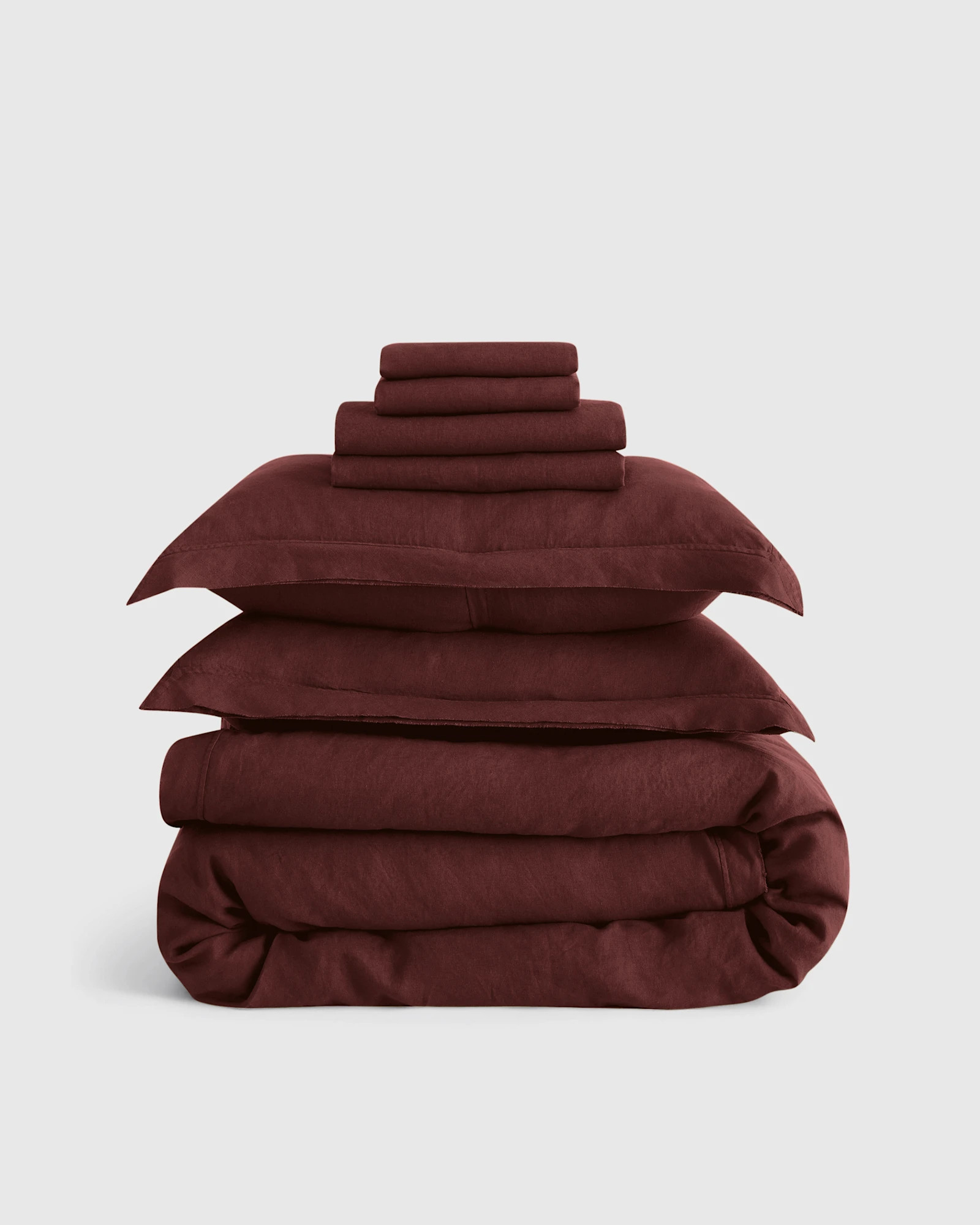 European Linen Double Flange Deluxe Bedding Bundle in Burgundy | Quince