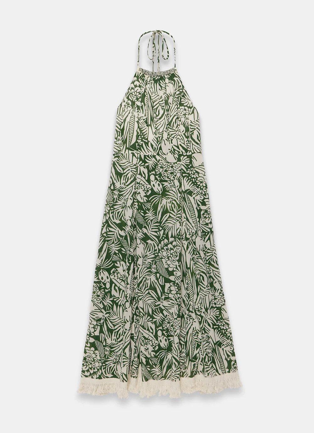 Green Printed Cotton Halterneck Maxi Dress | Mint Velvet
