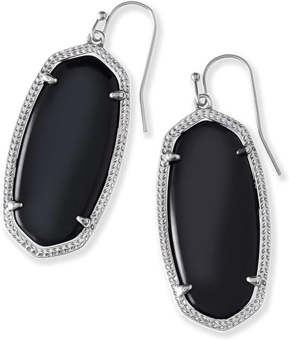 Amazon.com: Kendra Scott Elle Drop Earrings for Women, Fashion Jewelry, Rhodium-Plated, Black Opa... | Amazon (US)