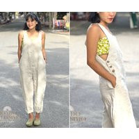 Linen Jumpsuit For Women, Overall, Boho Playsuit, Handmade Summer Jumpsuit, Oversized Romper, Clothing | Etsy (US)