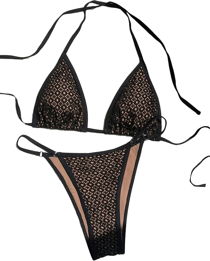 GORGLITTER Women's G String Thong Bikini Set High Cut Triangle Halter Top Swimsuit Bathing Suits | Amazon (US)