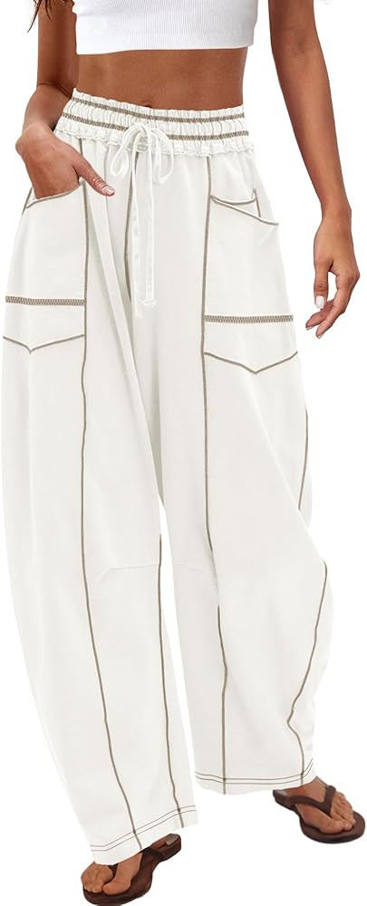 Nirovien Womens Barrel Sweatpants High Waisted Wide Leg Pants Drawstring Athletic Baggy Pants Lou... | Amazon (US)