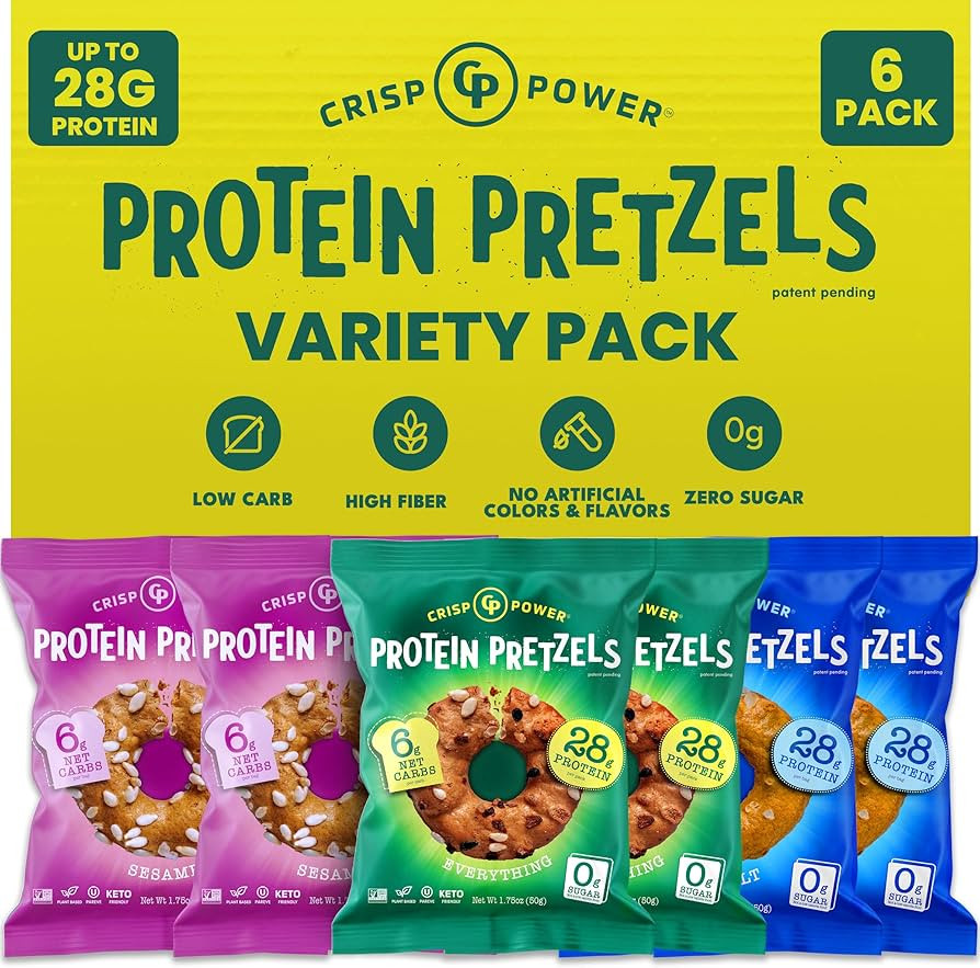 Crisp Power Protein Pretzels, Variety Pack With Sea Salt, Sesame, & Everything, Vegan Keto Snack,... | Amazon (US)