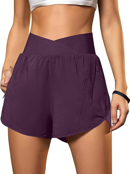 Blooming Jelly Women's Workout Shorts Athletic Running Shorts Crossover High Waisted Gym Shorts w... | Amazon (US)