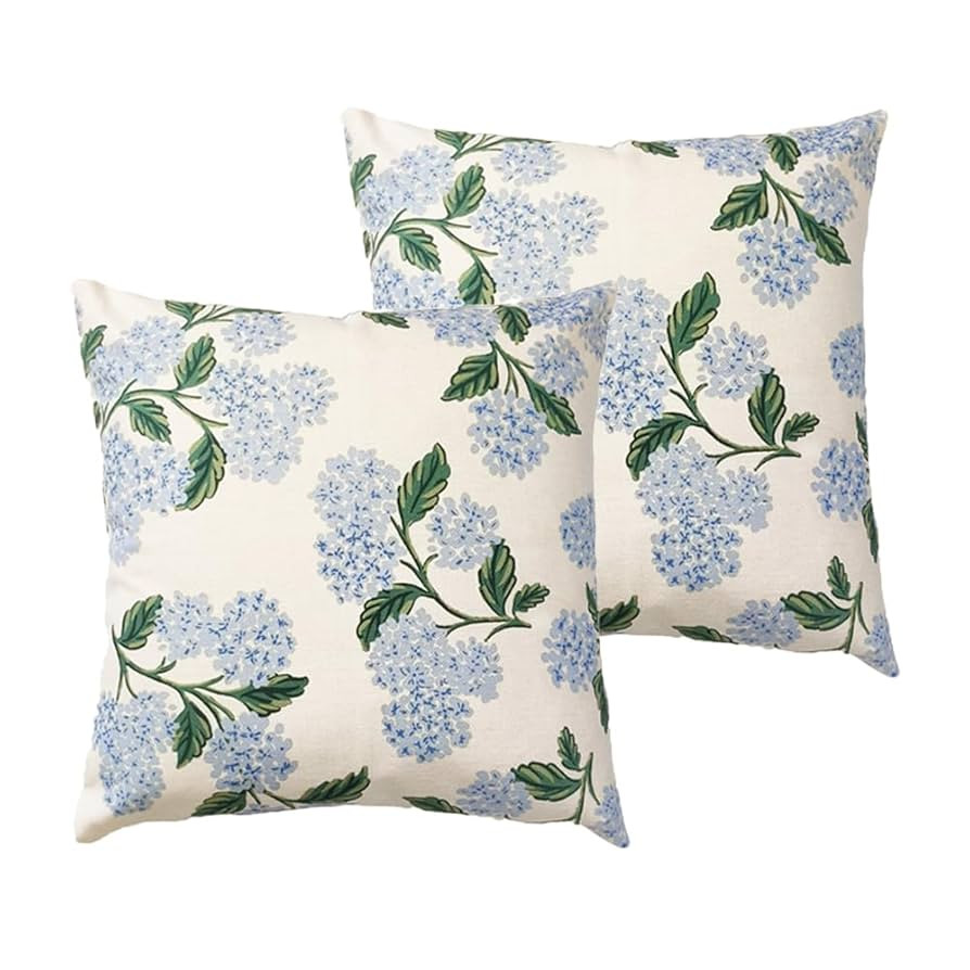 Btyrle Blue Hydrangea Flower Throw Pillow Covers 20x20 Inch Set of 2 Decorative Farmhouse Cotton ... | Amazon (US)