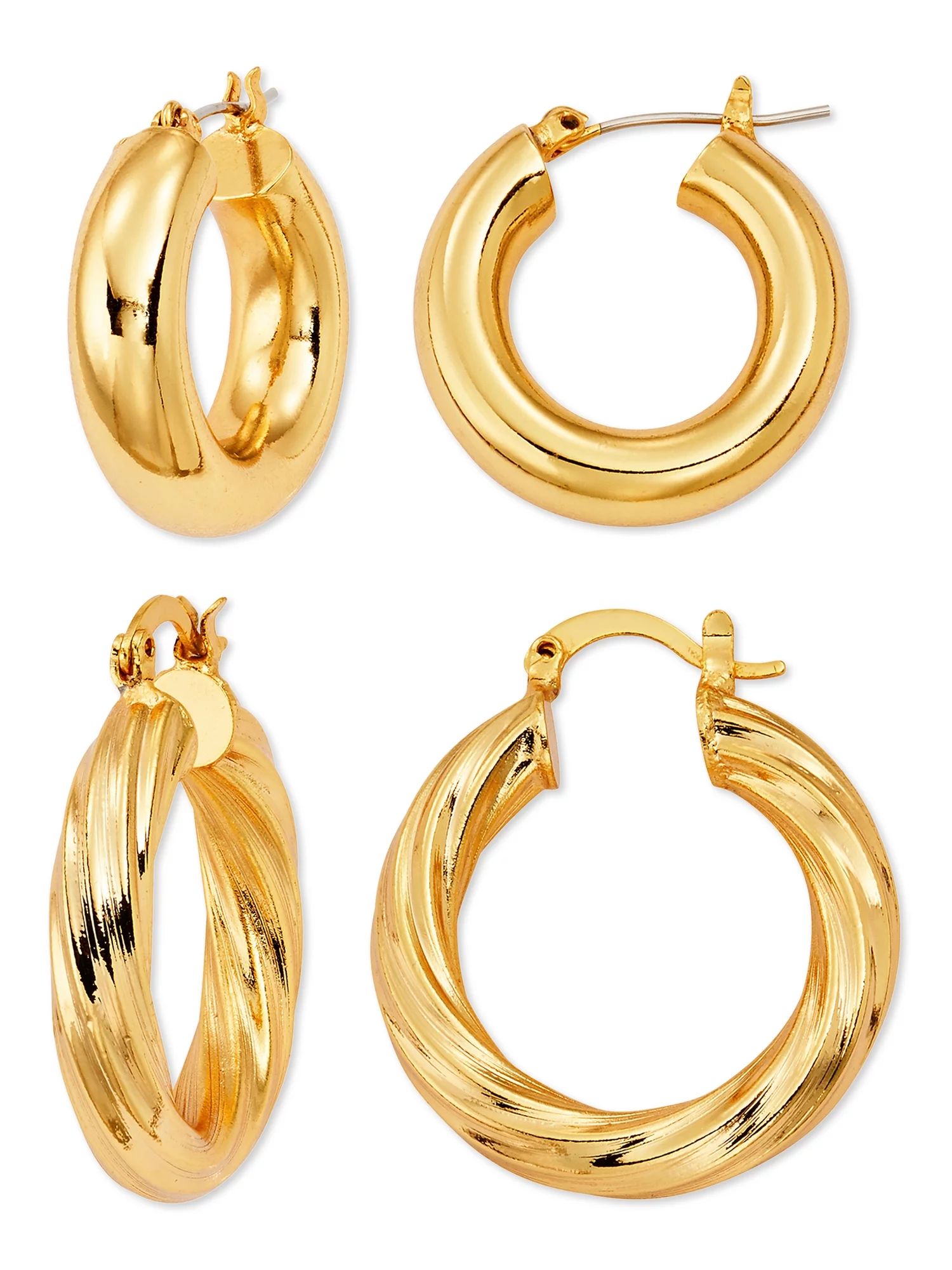Scoop Women's Brass Yellow Gold-Plated Hoop Earrings Set | Walmart (US)