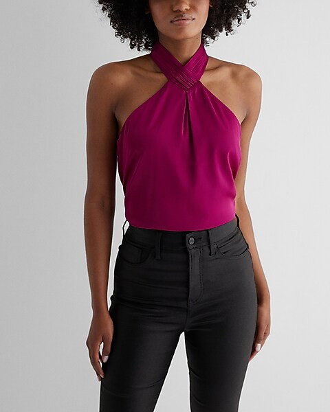 Satin Gathered Halter Neck Tank | Express