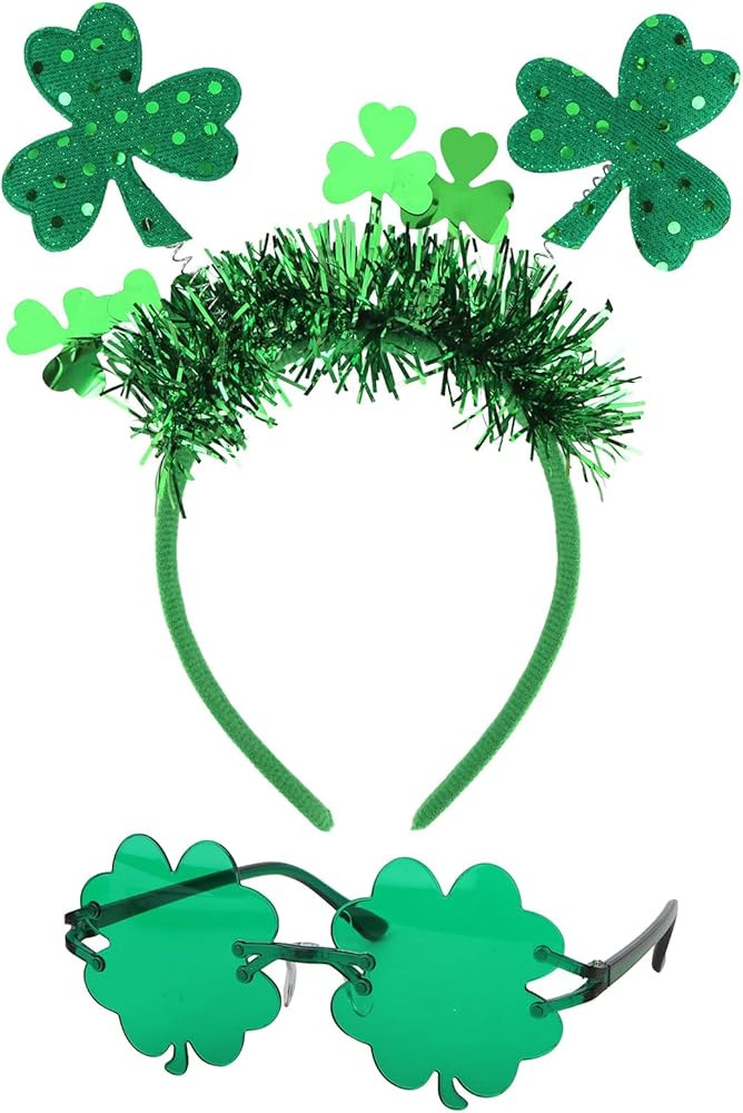 St. Patrick's Day Headbands and Sunglasses Green Clover Shamrock Accessories for Women Irish Fest... | Amazon (US)
