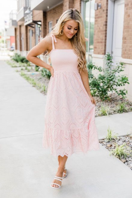 Promise In My Heart Blush Lace Midi Dress | The Pink Lily Boutique