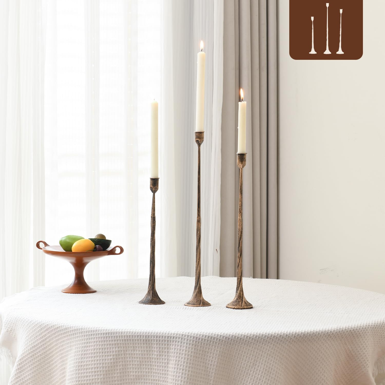 Iron Antique Gold Candlestick Holders, Set of 3 Candle Stick Holders,Fits 3/4 inch Thick Candle&Led Candles, Vintage Modern Decorative Centerpiece for Dining Table Centerpiece, Wedding, Party Decor | Amazon (US)