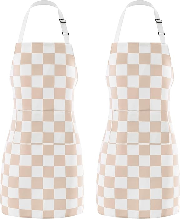Ohocut 2 Pack Checkered Kitchen Apron, Beige Checkerboard Aprons for Women with Pockets, Chef Apr... | Amazon (US)