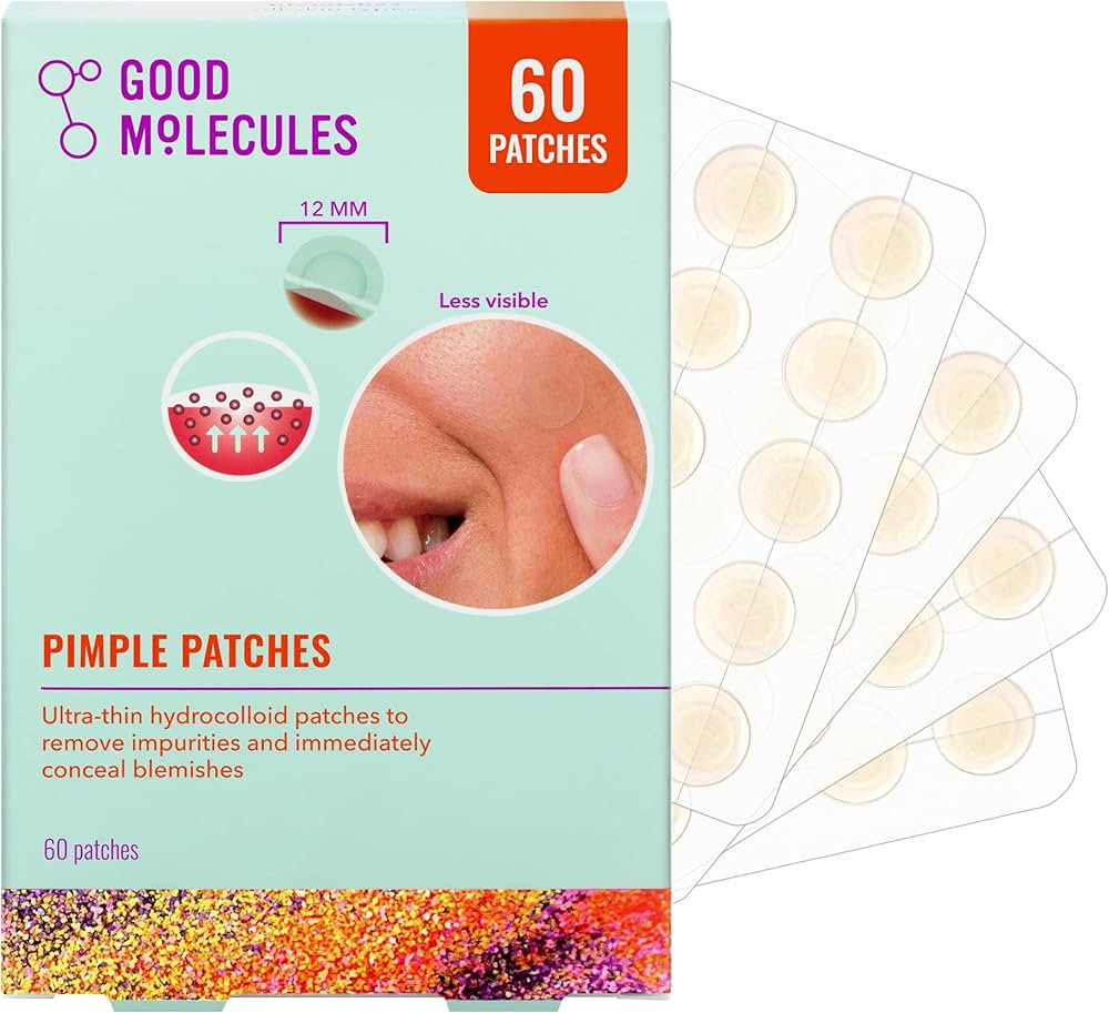 Good Molecules Pimple Patches 60 Pack - Ultra-Thin Hydrocolloid Acne Patches To Conceal Breakouts... | Amazon (US)