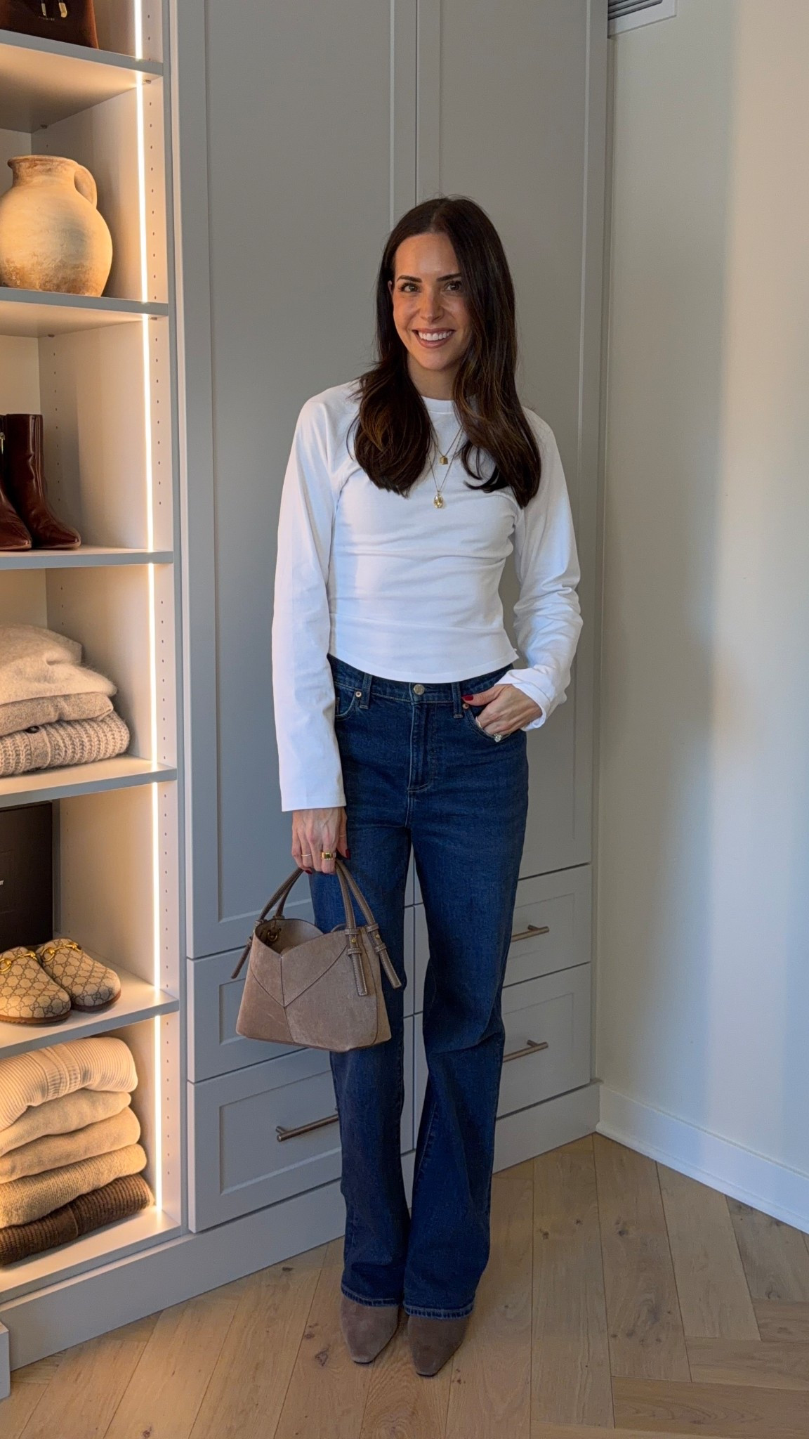 Cinched white long sleeve tee: true to size (S) size up if between
Jeans: tts (27) 5’7” 
Suede booties: size up 

@Pistola Denim  / @Zara new arrivals 

#LTKNYFW #LTKootd #LTKSeasonal