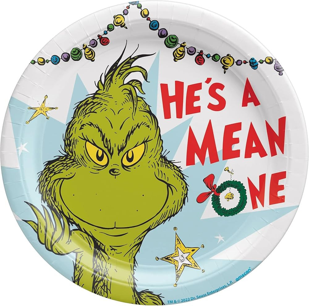 Amscan Multicolor Traditional Grinch Round Paper Plates - 10.5" (Pack of 8) - Eye-Catching Design... | Amazon (US)