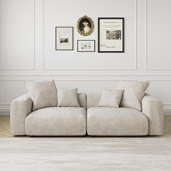 JACH 102" Sectional Couch with 4 Pillows, Corduroy Modular Sectional Sofa, Cushion Covers Removab... | Amazon (US)