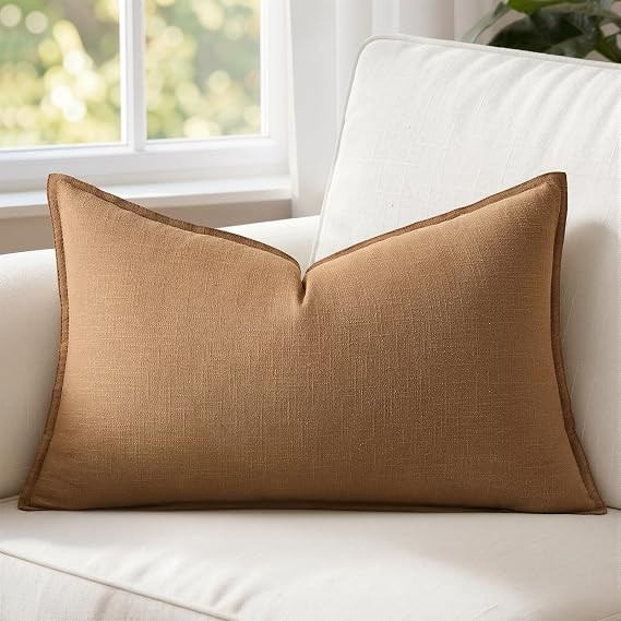 MIULEE Decorative Linen Lumbar Pillow Cover 12x20 Inch Brown | Amazon (US)