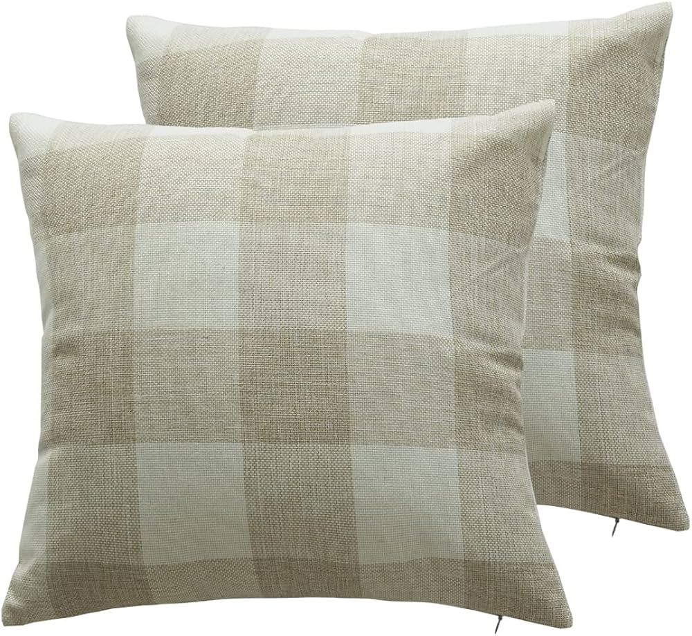 HOPLEE Farmhouse 24x24 Pillow Covers Outdoor Pillows Covers Decorative Cream and White Buffalo Pl... | Amazon (US)