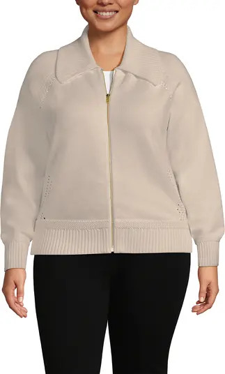 Lands' End Drifter Large Collar Zip Front Cardigan Sweater | Nordstrom | Nordstrom