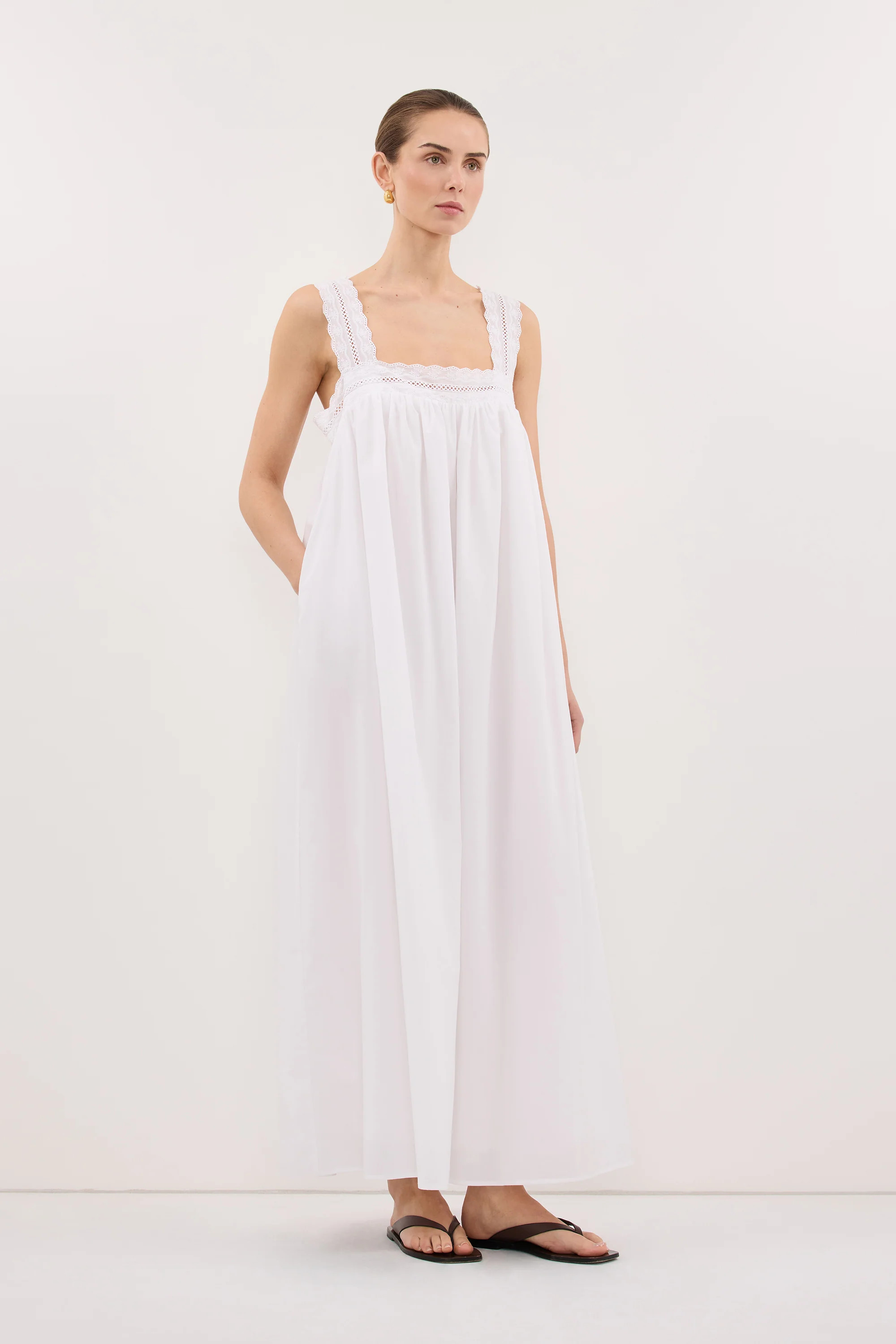 MIRANDA WHITE LACE TRIM MIDI DRESS | DISSH