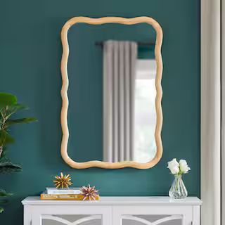 Medium Wavy Natural Wood Framed Mirror (24 in. W x 36 in. H) | The Home Depot
