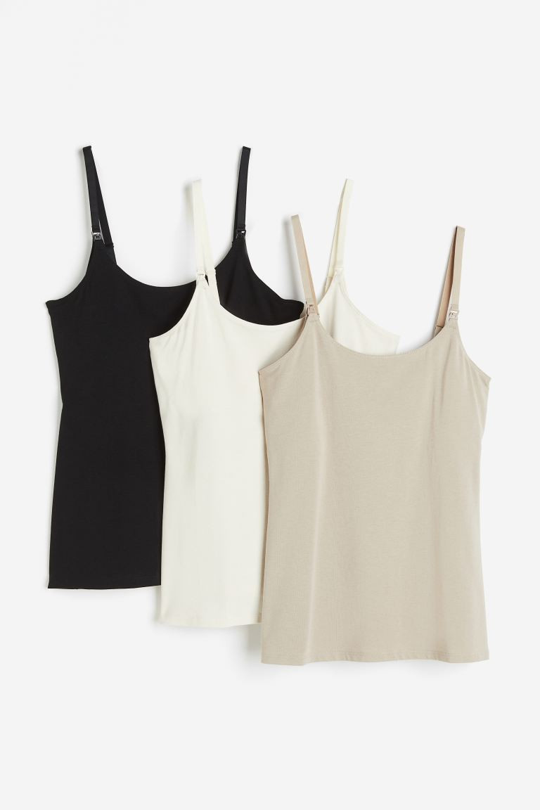 MAMA 3-pack Nursing Tank Tops - Light beige/cream/black - Ladies | H&M US | H&M (US + CA)