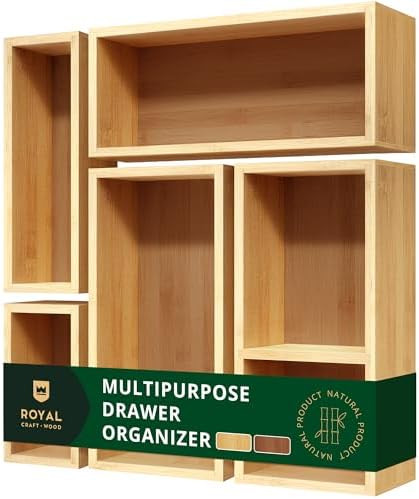 ROYAL CRAFT WOOD 5-Piece Bamboo Drawer Organizer Set – Multi-Use Storage Trays for Kitchen, Bat... | Amazon (US)