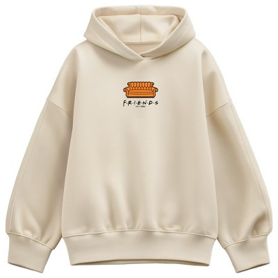 Women's Friends Couch Oversized Fleece Hoodie Sweatshirt - Cream - Small | Target