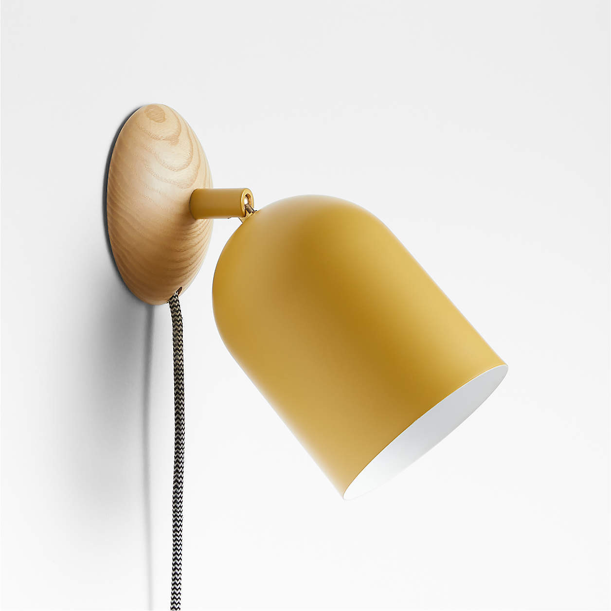 Pixi Ochre Metal and Wood Kids Swivel Plug-In Wall Sconce + Reviews | Crate & Kids | Crate & Barrel