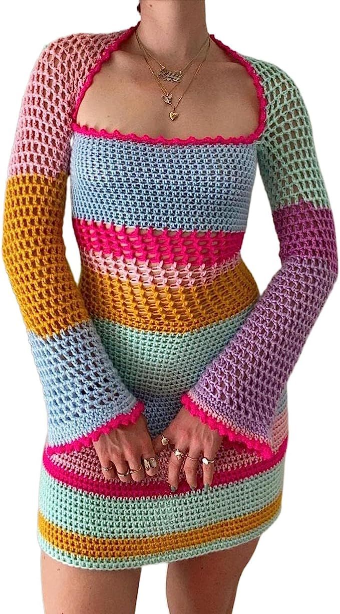 Tie-Dyed Straps Halter Dresses for Women Backless Bodycon Mini Skirts Vintage Y2K Fashion Clubwea... | Amazon (US)