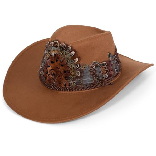 Feather Hat Band for Men Women - 100% Natural Feather Cowboy Western Hat Bands with Adjustable Strap Rustic Modern Design Fits All Cowboy Western Hats - One Size | Amazon (US)