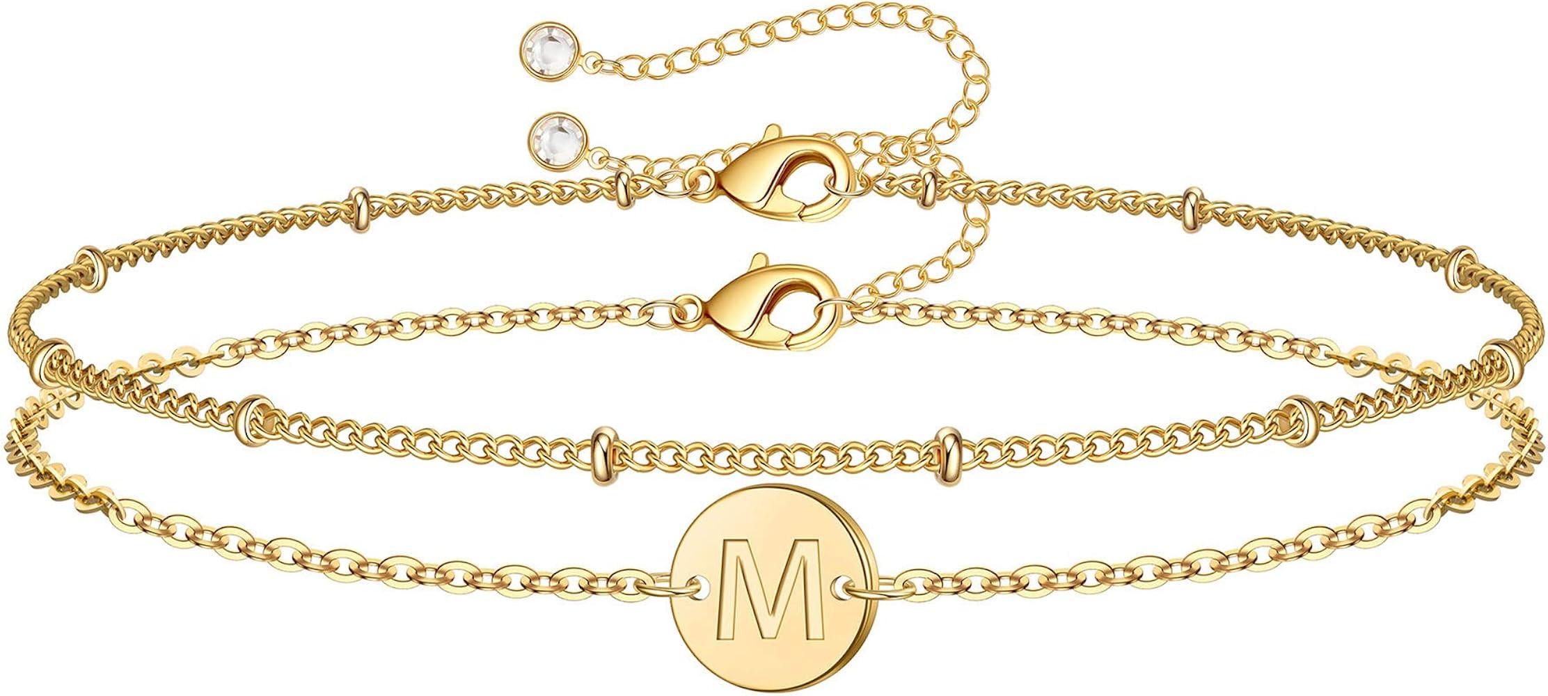 MONOZO Gold Initial Bracelets for Women, Dainty 14K Gold Filled Layered Beaded Letter Initial Bra... | Amazon (US)