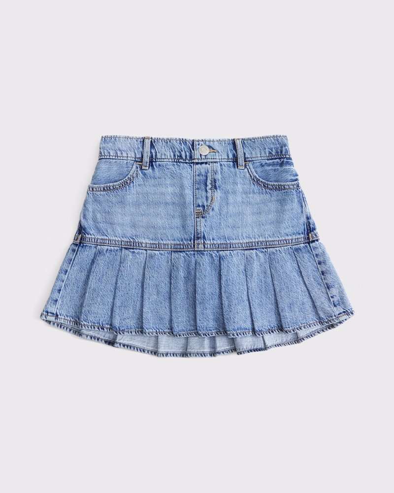 girls denim drop-waist pleated skort | girls bottoms | Abercrombie.com | Abercrombie & Fitch (US)
