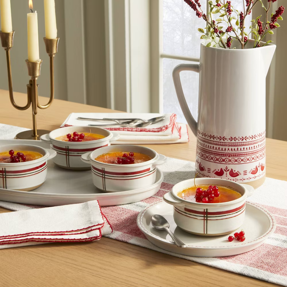 13oz Christmas Plaid Stripes Stoneware Ramekin Cream/Red/Green - Hearth & Hand™ with Magnolia | Target