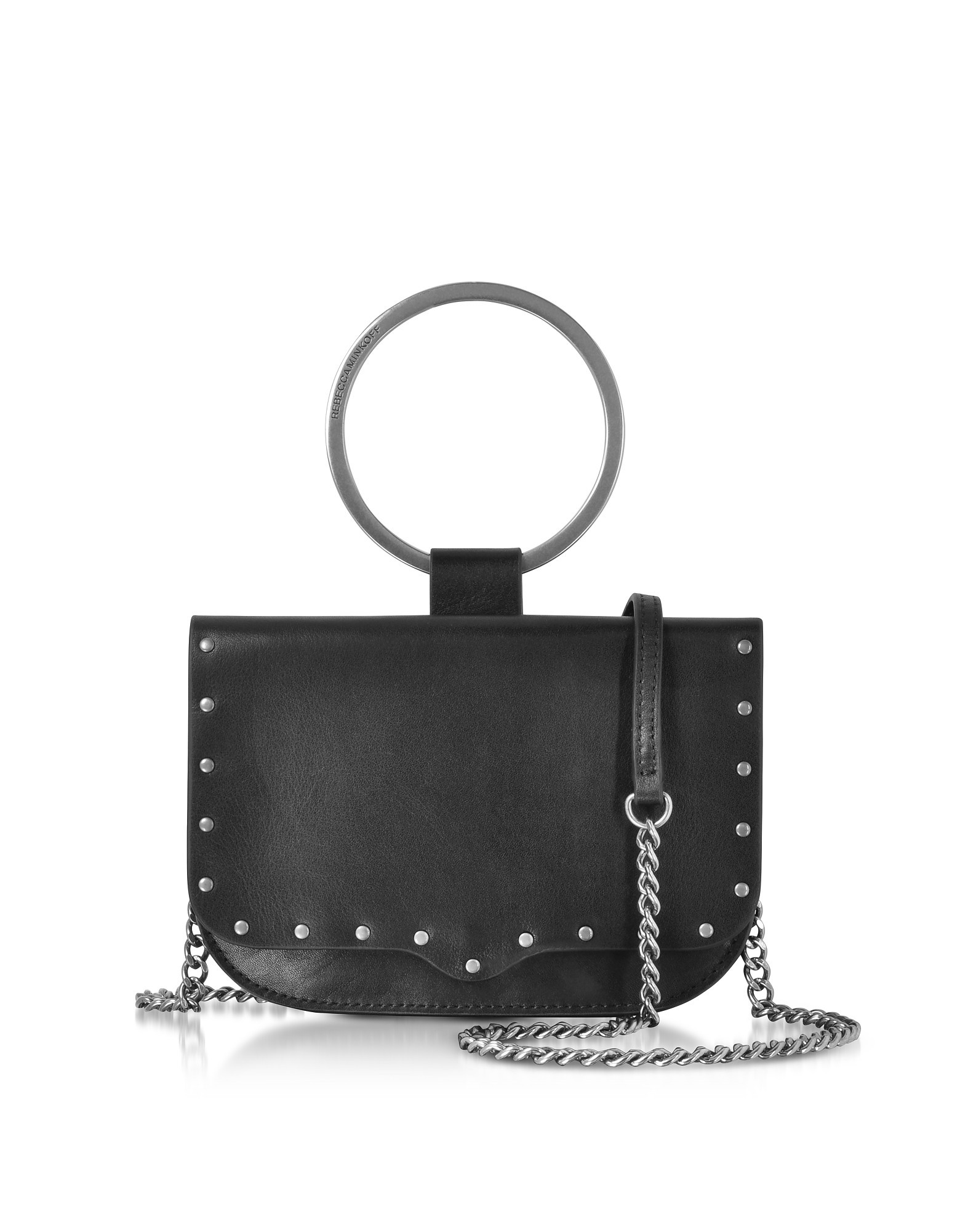Rebecca Minkoff Designer Handbags, Black Leather Ring Crossbody Bag | Forzieri US & CA