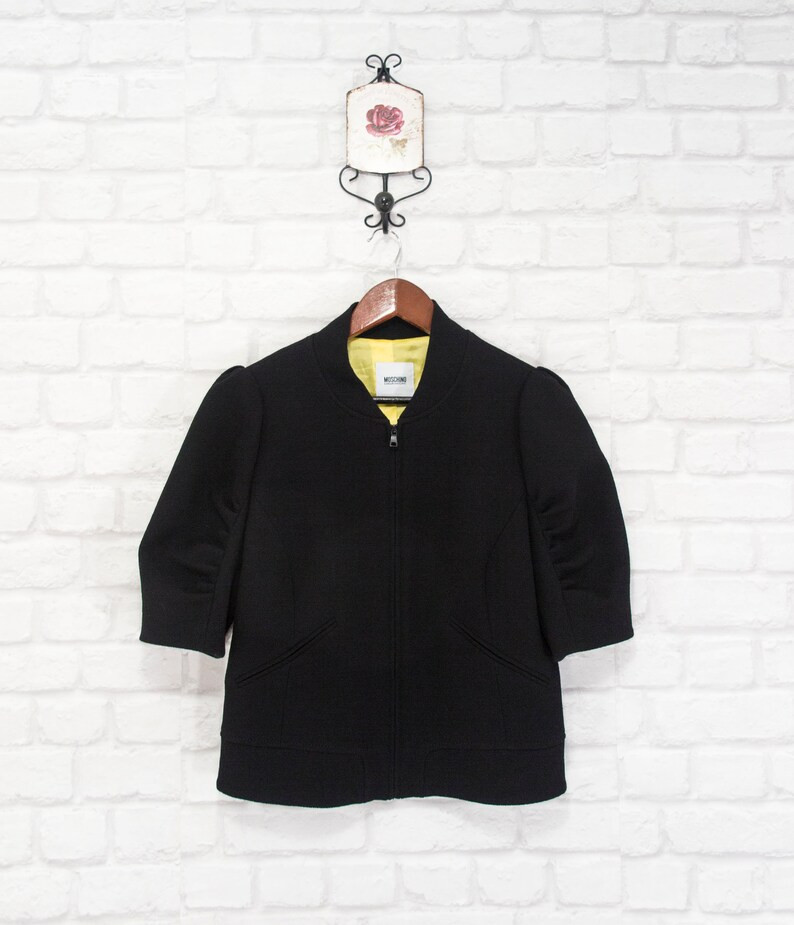 Vintage MOSCHINO Black Virgin Wool Short Sleeve Full Zip Blazer Jacket Size D40/UK12/US8-10/IT44 ... | Etsy (US)