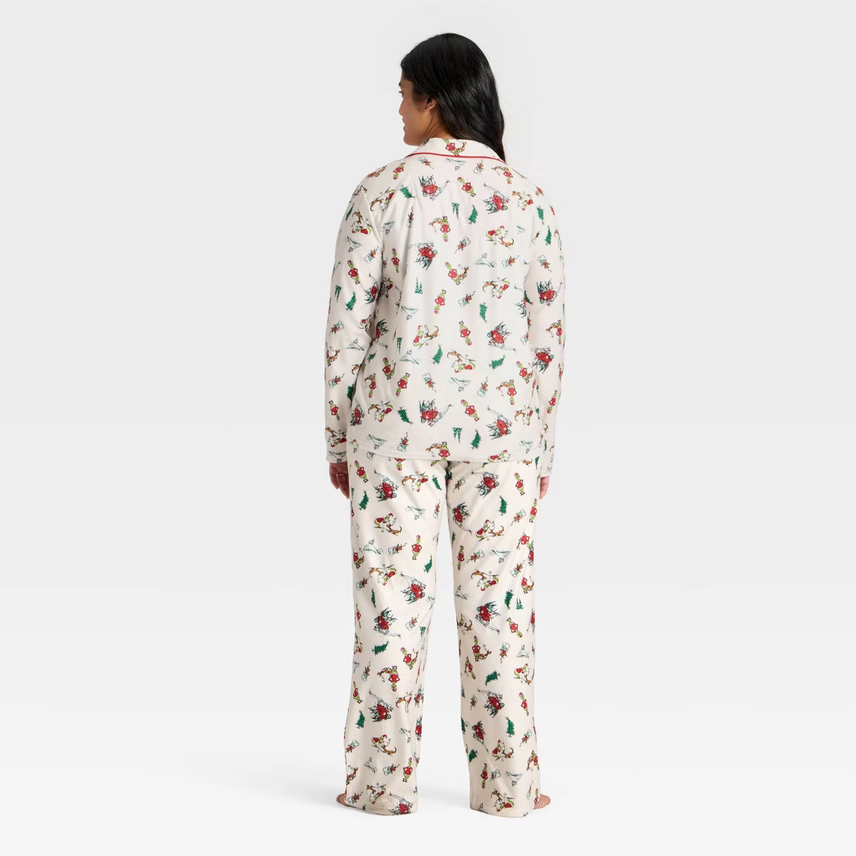 Women's The Grinch Print Long Sleeve Shirt and Pants Holiday Matching Family Pajama Set - Cream M | Target