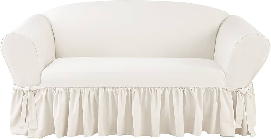 SureFit Essential Twill Box Love Seat Slipcover in White | Amazon (US)