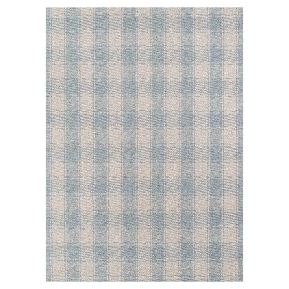 Vianna Updated Traditional Light Blue Wool Plaid Patterned Rug - 8'x10' | Kathy Kuo Home