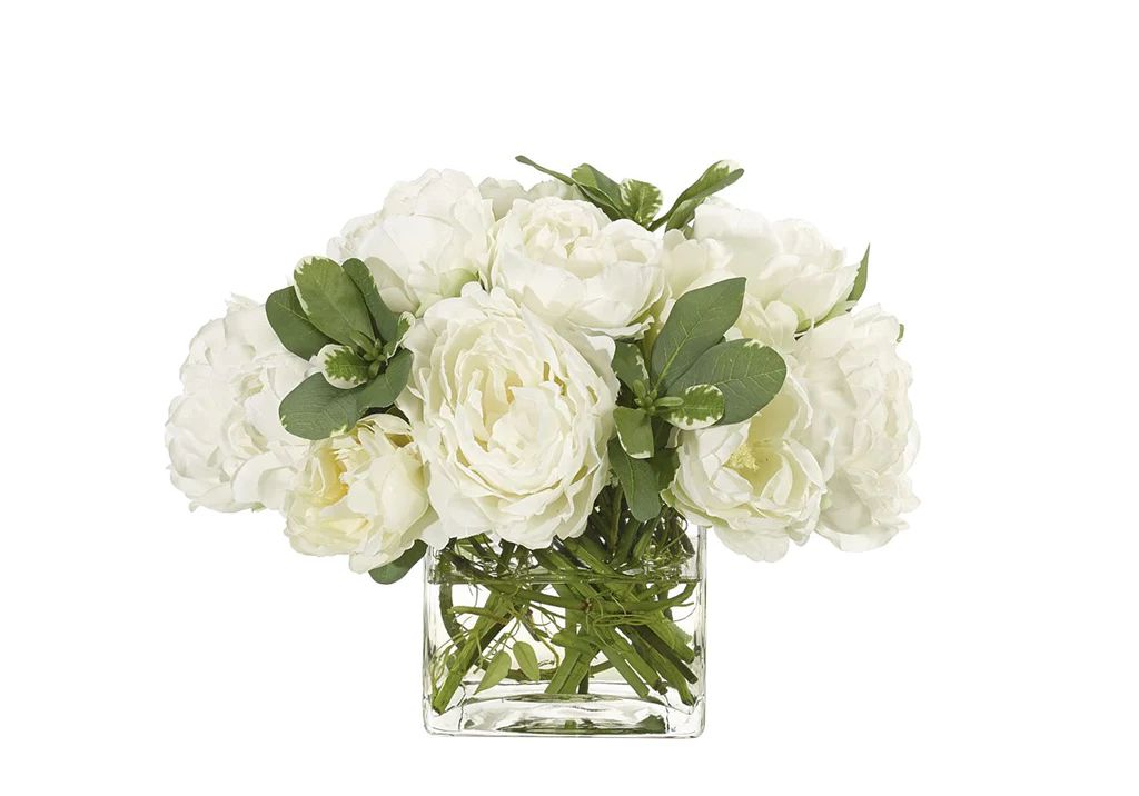 WHITE PEONY TULIP IN GLASS CUBE | Alice Lane Home Collection